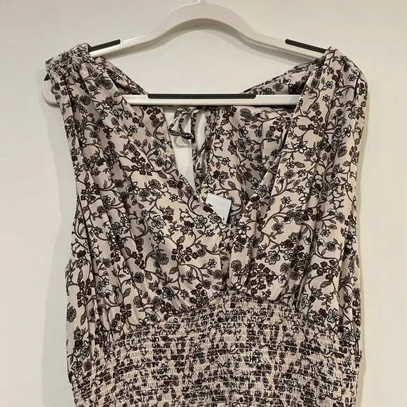 Old Navy Floral Midi Dress - Cream and Brown - Picture 2 of 11